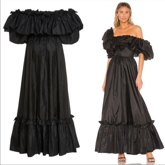 LoveShackFancy Dresses & Skirts - LoveShackFancy Tara Ruffle Maxi Black Off-Shoulder Dress